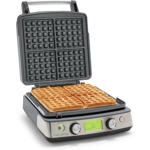 GreenPan Elite 4-Square Belgian & Classic Waffle Maker,Healthy Ceramic Nonstick Dishwasher Safe Plates, Adjustable Shade/Crunch Control, Wont Overflow, Easy Cleanup Breakfast, PFAS-Free, White(Graphite)