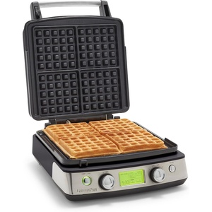 GreenPan Elite 4-Square Belgian & Classic Waffle Maker,Healthy Ceramic Nonstick Dishwasher Safe Plates, Adjustable Shade/Crunch Control, Wont Overflow, Easy Cleanup Breakfast, PFAS-Free, White(Black)