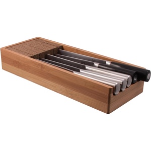 KNIFEdock Bamboo Knife Organizer for Kitchen Drawers – 15” In-Drawer Knife Block with Cork Composite – Space-Saving, Safe Storage for Your Knives(Bamboo)