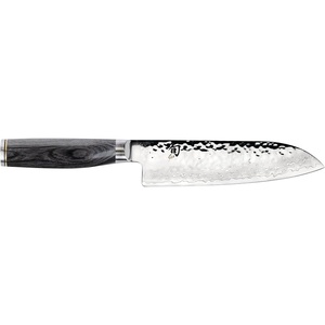 Shun Premier Blonde 7″ Santoku Knife | Handcrafted and Hand-Sharpened Japanese All Purpose Knife, VG-MAX Core, Damascus Stainless Steel Cladding, Pakkawood Handle(Gray)