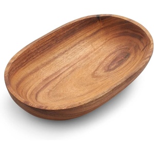 Sur La Table Acacia Oval Serving Bowl, Natural Acacia Wood Oval Bowl for Salads, Pasta, Bread and Family-Style Serving