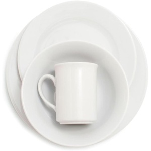 Sur La Table Bistro 24 Piece Porcelain Dinnerware Set includes Dinner Plates, Salad Plates, Cereal Bowls and Mugs, Service for 6, White – Microwave and Dishwasher