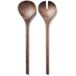 Sur La Table Black Walnut Servers, Set of 2, American Black Walnut Salad Servers for Tossing and Presenting Salads, Set of 2