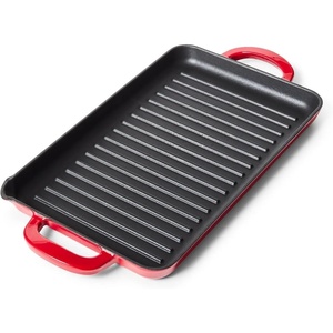 Sur La Table Enameled Cast Iron Grill Pan, Rectangular Stovetop Grill Pan with Raised Ridges for Sear Marks and Fat Drainage, 15 in x 9 in