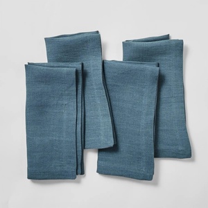 Sur La Table Linen Napkins, Set of 4, Indigo, Premium Linen Blend Cloth Napkins in Rich Indigo for Dining and Entertaining, Set of 4(Deep Teal)
