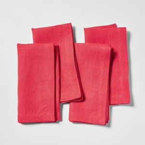 Sur La Table Linen Napkins, Set of 4, Indigo, Premium Linen Blend Cloth Napkins in Rich Indigo for Dining and Entertaining, Set of 4(Red)
