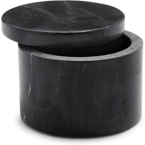 Sur La Table Marquina Marble Salt Keeper – 4″ Round Salt Cellar with Lid – Black Marble Spice Container for Kitchen or Tabletop Use