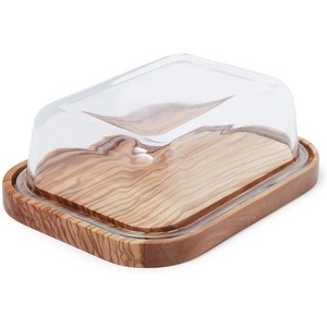 Sur La Table Olivewood Butter Dish, Handcrafted Italian Olivewood Covered Butter Dish for Counter Storage and Table Service