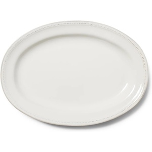 Sur La Table Pearl Stoneware Serving Platter – 14.37″ x 9.96″ Chip-Resistant Tray with Raised Dot Border & Distressed Edges, Vintage-Inspired Dinnerware, Microwave & Dishwasher