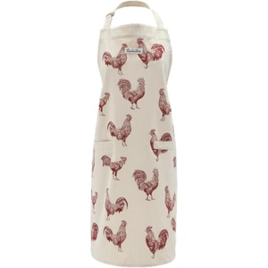 Sur La Table Rooster Apron, White, Full-Coverage Cotton Apron with Classic Rooster Design and Adjustable Neck Strap