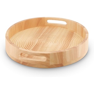 Sur La Table SLT847089 Large Round Serving Tray for Food and Drinks, Easy to Clean, Made from Hevea Wood with FSC Certified Materials, 35.6 x 35.6 x 6.4cm, Colour Me Happy, Natural Wood(Brown)