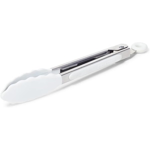 Sur La Table Silicone-Tipped Tongs, 7 in, Gray, Compact Nonstick- Tongs for Precision Plating and Small Plate Service, 7 in(White)