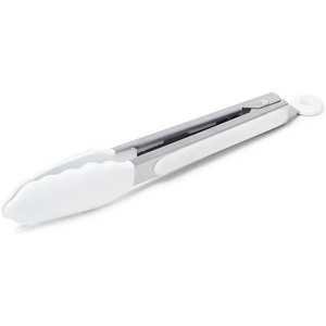 Sur La Table Silicone-Tipped Tongs, 9 in, Gray, Mid-Size Nonstick- Tongs for Everyday Stovetop, Oven and Serving Tasks, 9 in(White)