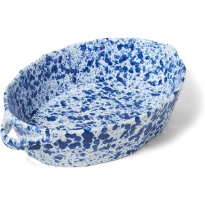 Sur La Table Splatter Stoneware Oval Baker, Artisan Reactive Glaze Casserole for Baking, Roasting and Oven-to-Table Serving, 2.4 Qt