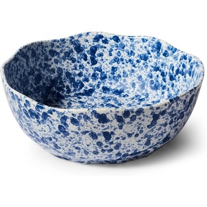 Sur La Table Splatter Stoneware Serving Bowl – 11″ Round 4-Qt Bowl with Vintage Spongeware-Inspired Design, Oven & Freezer, Durable for Everyday Use or Entertaining, Blue(Blue)