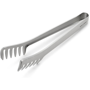Sur La Table Stainless Steel Pasta Tongs – 10″ Serving Utensil with Interlocking Teeth for Spaghetti, Linguine & More, Durable & Easy to Use for Precise Noodle Gripping