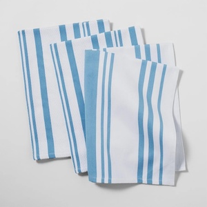 Sur La Table Striped Kitchen Towels, Set of 3, Basil(Light Blue)