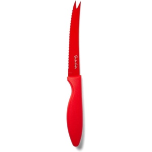 Sur La Table Tomato Knife, Red, Serrated Blade Tomato and Soft Produce Knife with Fork Tip for Slicing and Serving