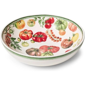 Sur La Table Tomato Print Serving Bowl, Hand-Painted Earthenware with Vivid Garden Produce Illustration for Salads and Pasta, 12 in