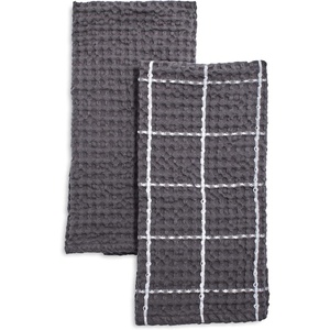 Sur La Table Washed Waffle Kitchen Towels – Set of 2 Ultra-Absorbent 28″ x 20″ Cotton Dish Towels with Soft Textured Weave, Non-Scratch, Machine Washable for Everyday Use, Charcoal