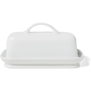 Sur La Table White Butter Dish, Covered Porcelain Vessel with Domed Lid for Counter Storage and Table Service