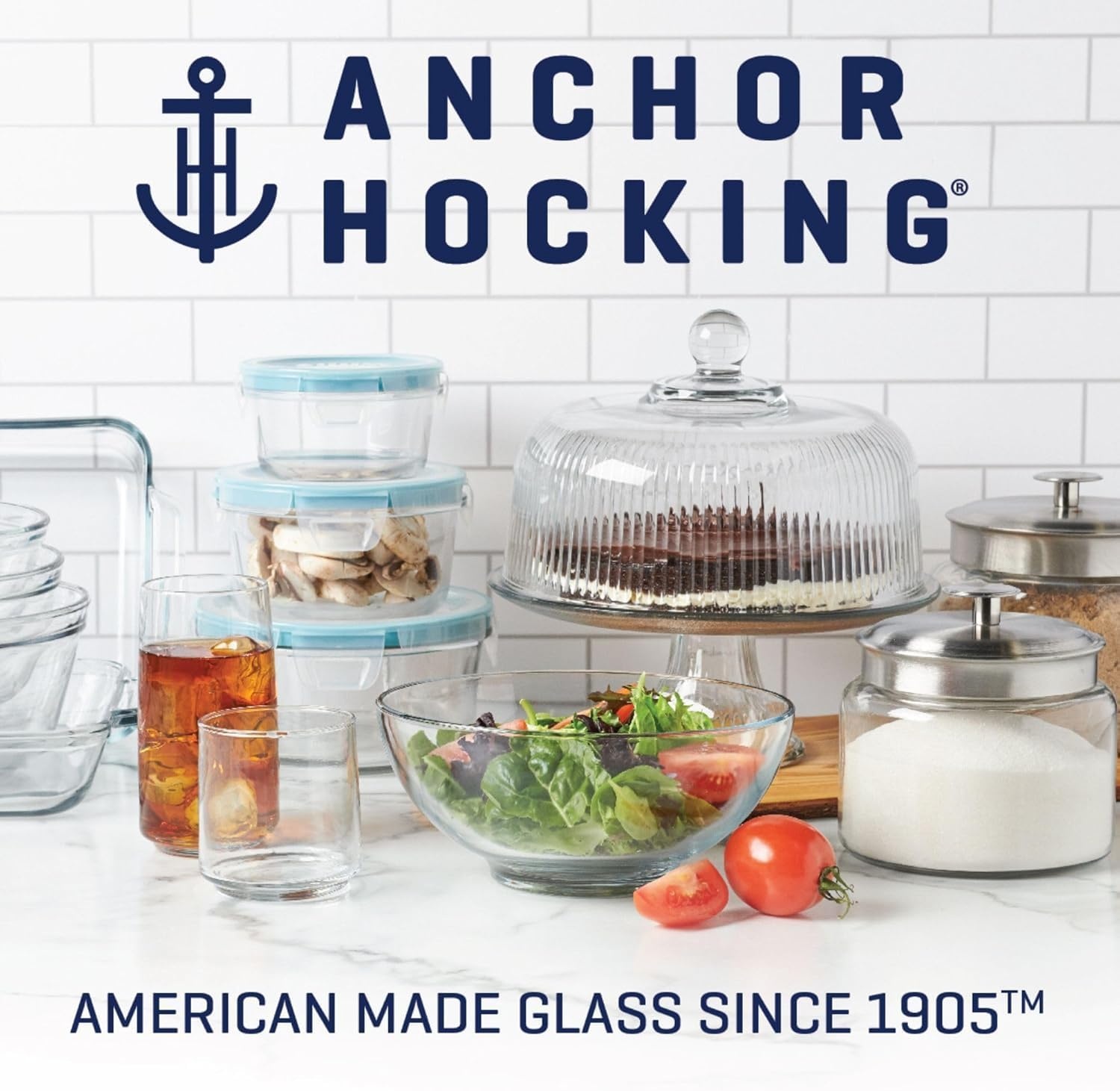 image:imageAnchor Hocking Batter Bowl 2 Quart Glass Mixing Bowl with Red LidClear