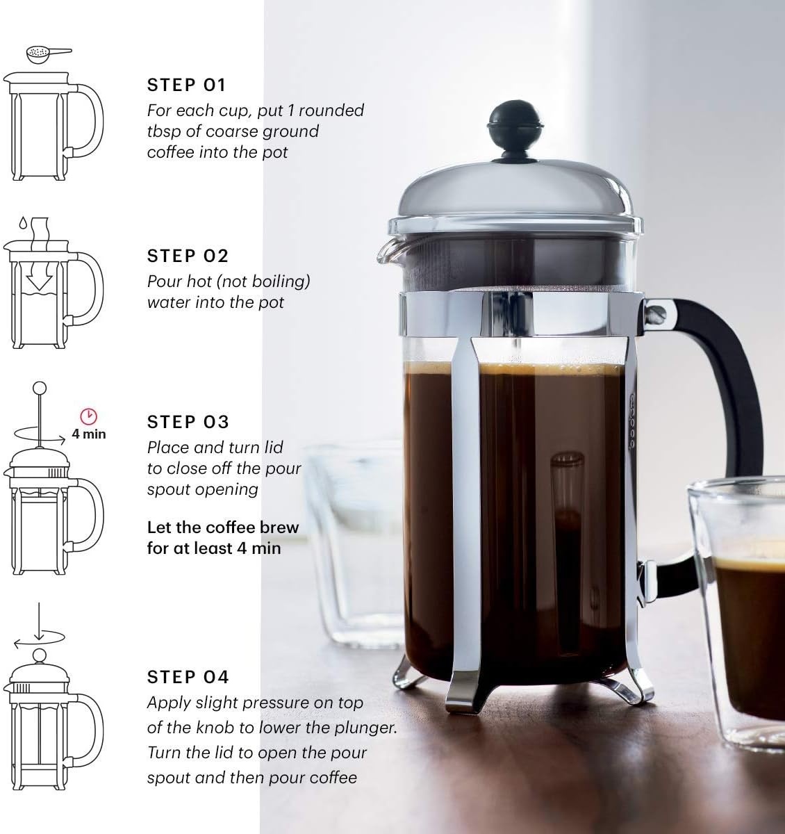 image:imageBodum 17oz Chambord French Press Coffee Maker HighHeat Borosilicate Glass Polished Stainless Steel Made in PortugalBlack