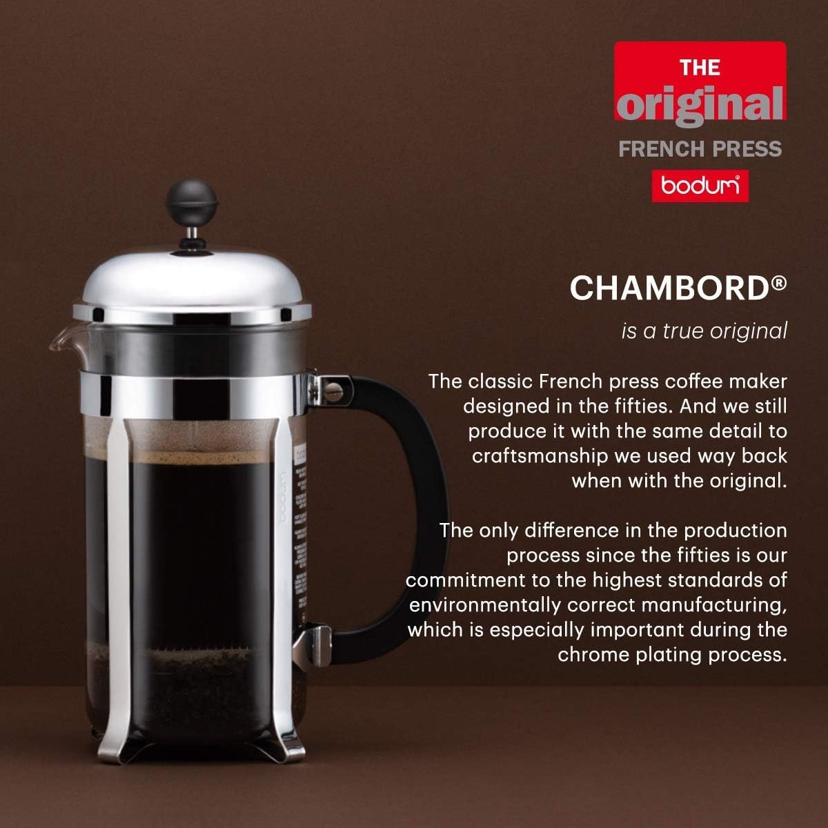 image:imageBodum 17oz Chambord French Press Coffee Maker HighHeat Borosilicate Glass Polished Stainless Steel Made in PortugalBlack