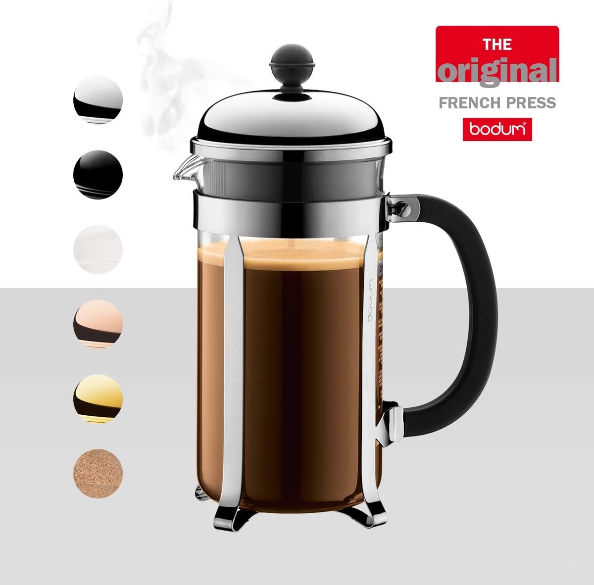 image:imageBodum 17oz Chambord French Press Coffee Maker HighHeat Borosilicate Glass Polished Stainless Steel Made in PortugalWhite