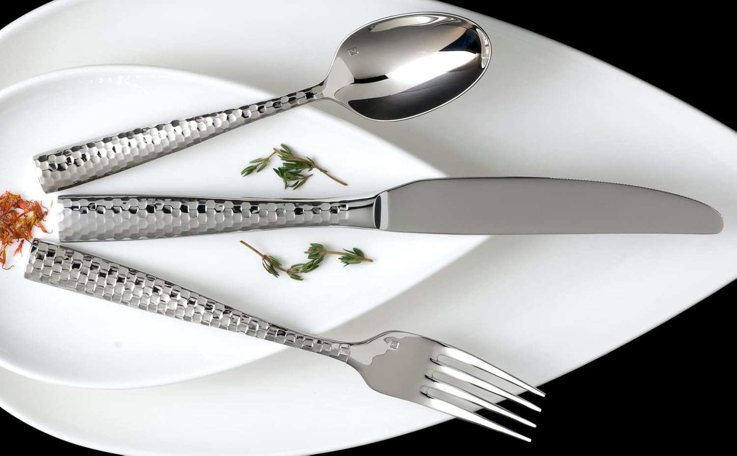 image:imageFortessa Lucca Faceted 1810 Stainless Steel Flatware Serving Spoon 9InchLucca Faceted