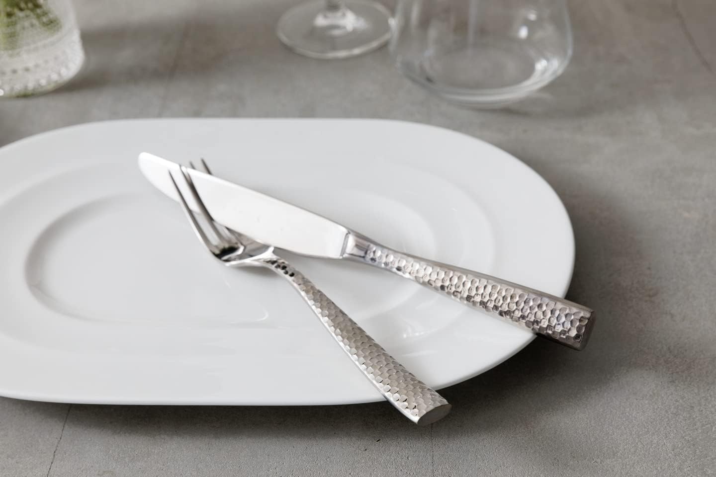 image:imageFortessa Lucca Faceted 1810 Stainless Steel Flatware Serving Spoon 9InchLucca Faceted