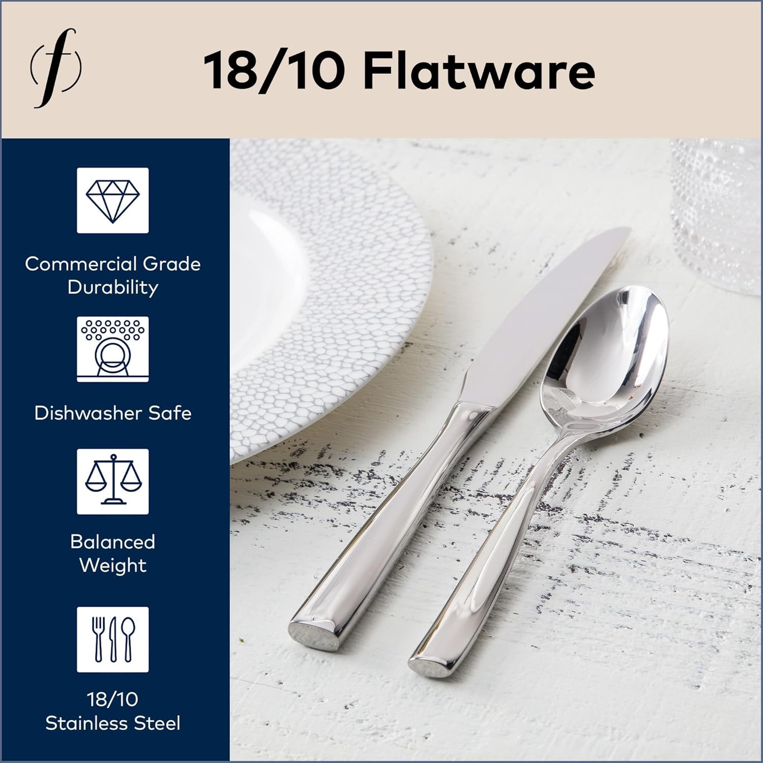 image:imageFortessa Lucca Faceted 1810 Stainless Steel Flatware Serving Spoon 9InchLucca Faceted