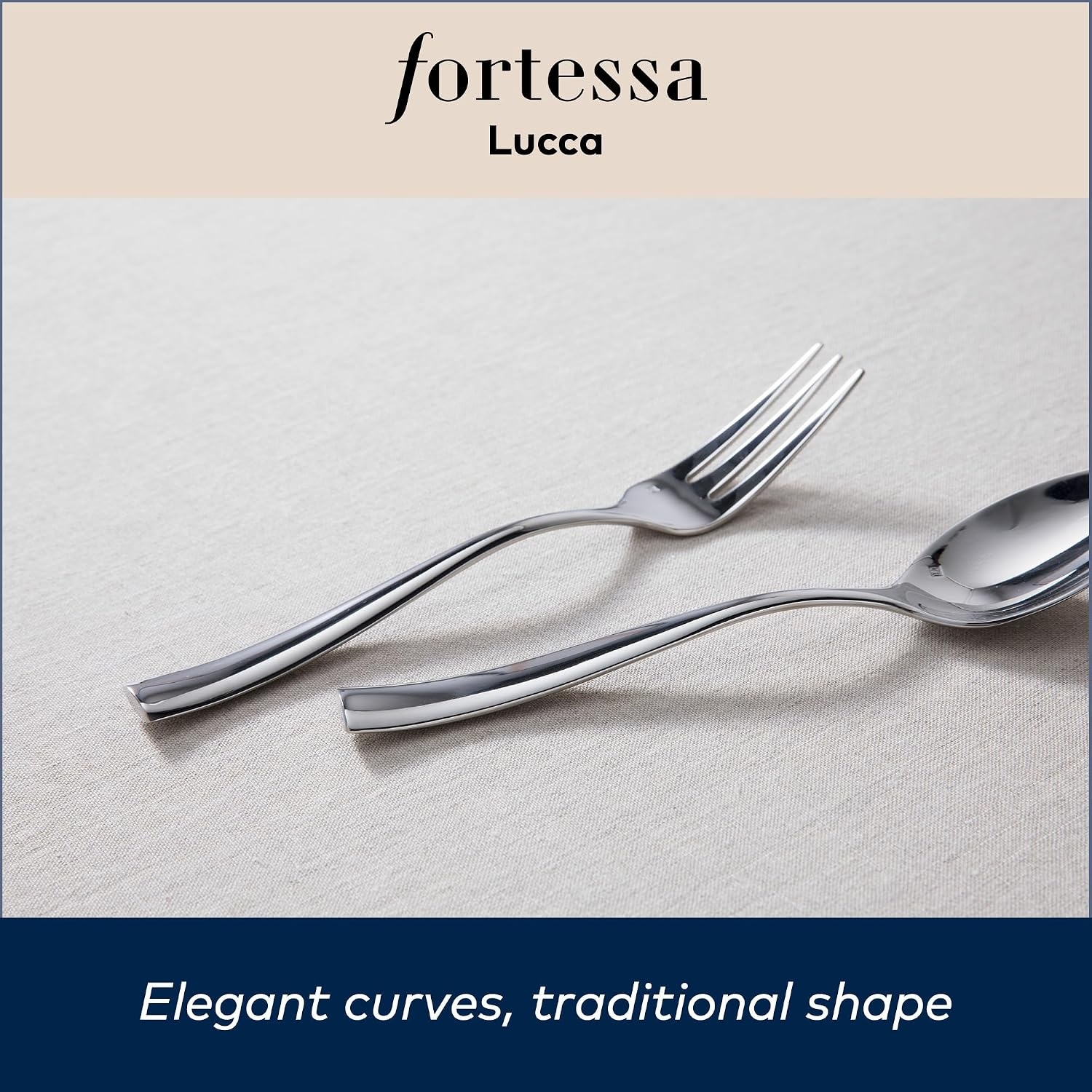 image:imageFortessa Lucca Faceted 1810 Stainless Steel Flatware Serving Spoon 9InchLucca Faceted