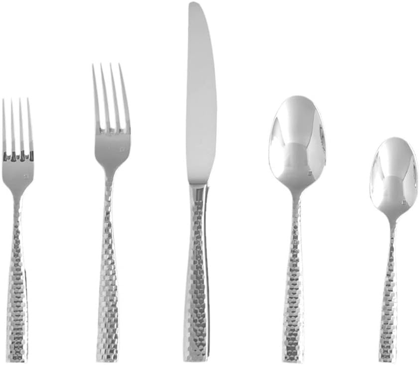 image:imageFortessa Lucca Faceted 1810 Stainless Steel Flatware Serving Spoon 9InchLucca Faceted