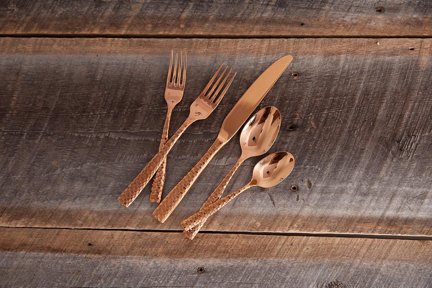 image:imageFortessa Lucca Faceted 1810 Stainless Steel Flatware Serving Spoon 9InchLucca Faceted Rose Gold