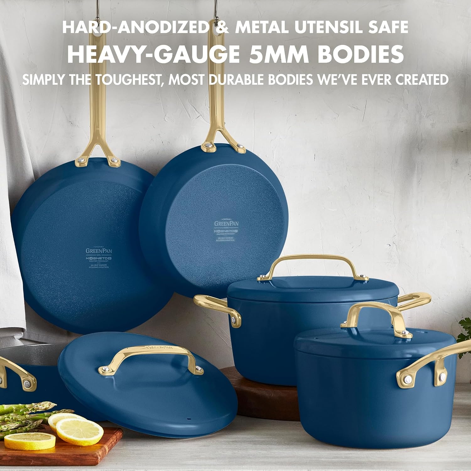 image:imageGreenPan GP5 Hard Anodized Healthy Ceramic Nonstick 14 Piece Cookware Pots and Pans SetHeavy Gauge Scratch ResistantStayFlat Surface Induction Mirror Finish HandleOven SafePFASFree BlueBlue