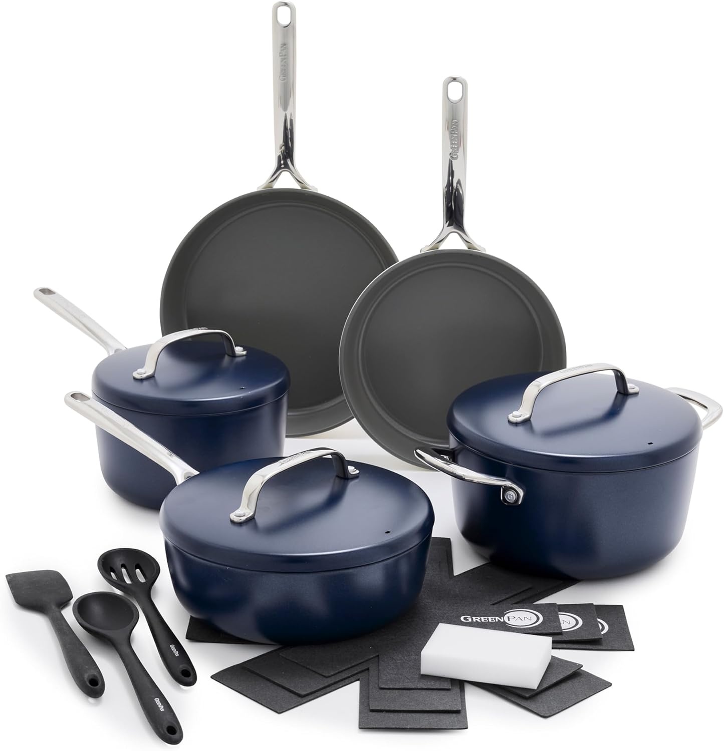 image:imageGreenPan GP5 Hard Anodized Healthy Ceramic Nonstick 14 Piece Cookware Pots and Pans SetHeavy Gauge Scratch ResistantStayFlat Surface Induction Mirror Finish HandleOven SafePFASFree BlueBlue