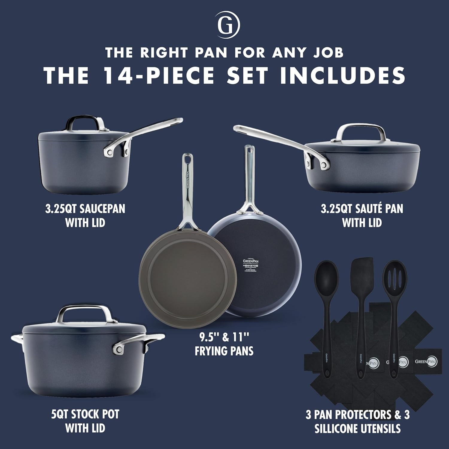 image:imageGreenPan GP5 Hard Anodized Healthy Ceramic Nonstick 14 Piece Cookware Pots and Pans SetHeavy Gauge Scratch ResistantStayFlat Surface Induction Mirror Finish HandleOven SafePFASFree BlueBlue