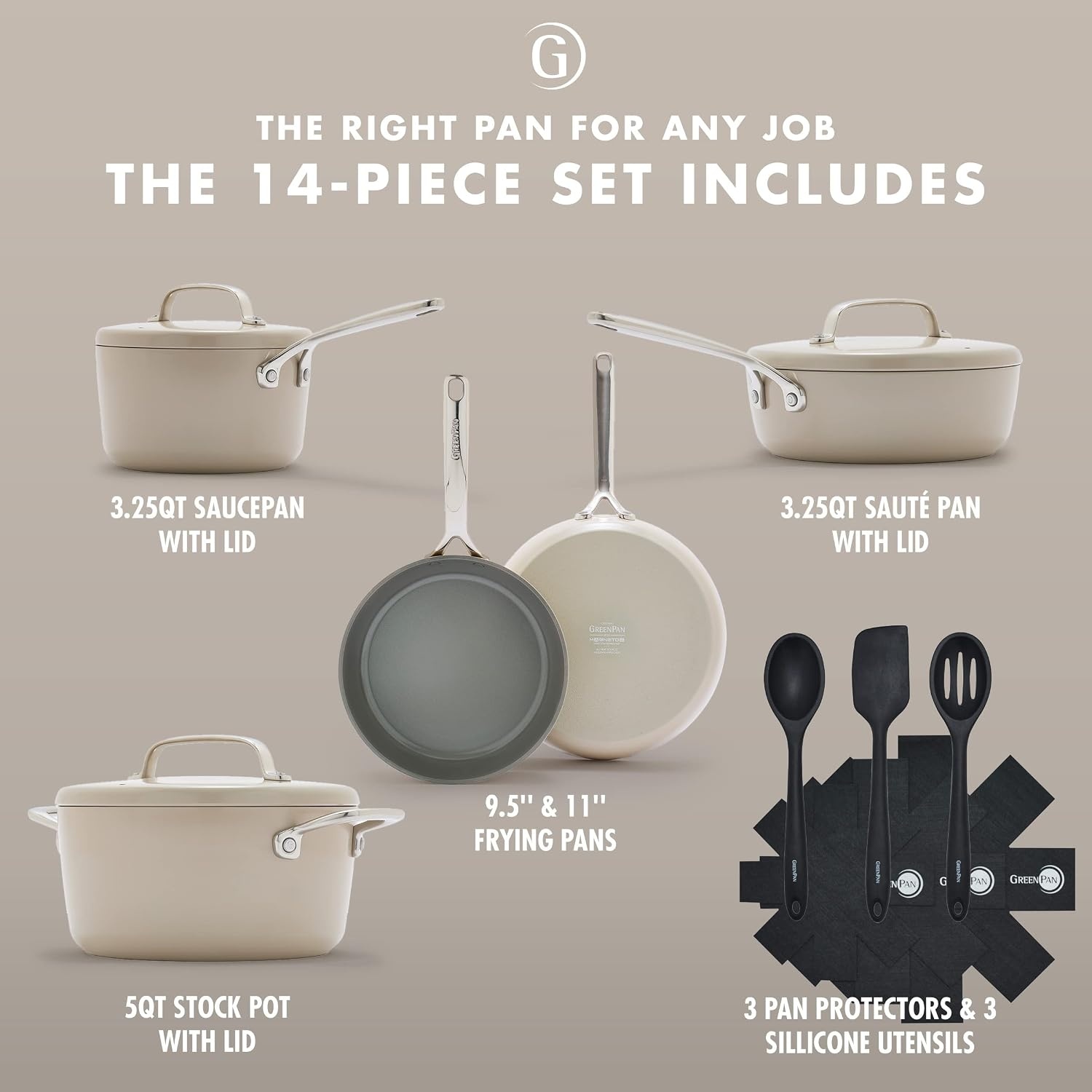 image:imageGreenPan GP5 Hard Anodized Healthy Ceramic Nonstick 14 Piece Cookware Pots and Pans SetHeavy Gauge Scratch ResistantStayFlat Surface Induction Mirror Finish HandleOven SafePFASFree BlueTaupe