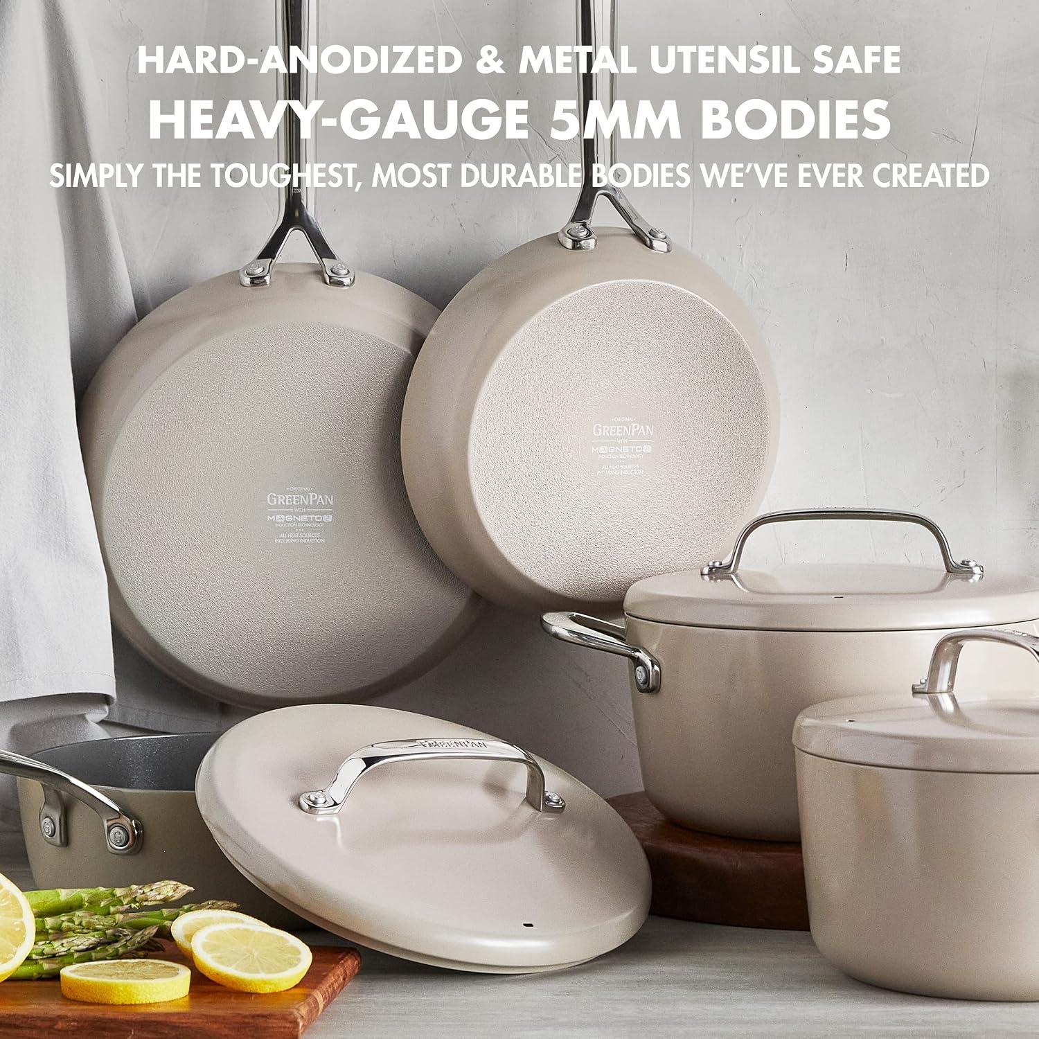 image:imageGreenPan GP5 Hard Anodized Healthy Ceramic Nonstick 14 Piece Cookware Pots and Pans SetHeavy Gauge Scratch ResistantStayFlat Surface Induction Mirror Finish HandleOven SafePFASFree BlueTaupe