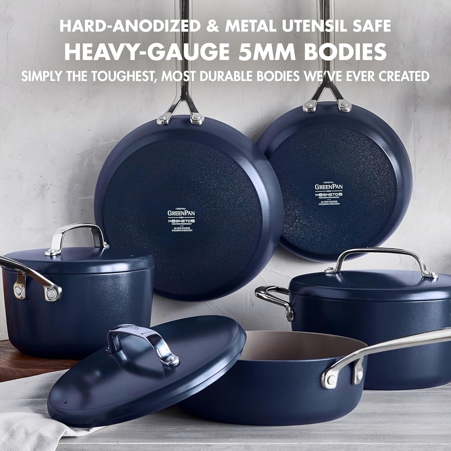 image:imageGreenPan GP5 Hard Anodized Healthy Ceramic Nonstick 14 Piece Cookware Pots and Pans SetHeavy Gauge Scratch ResistantStayFlat Surface Induction Mirror Finish HandleOven SafePFASFree BlueBlue