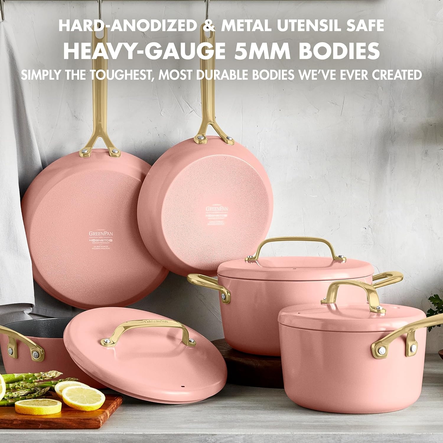 image:imageGreenPan GP5 Hard Anodized Healthy Ceramic Nonstick 14 Piece Cookware Pots and Pans SetHeavy Gauge Scratch ResistantStayFlat Surface Induction Mirror Finish HandleOven SafePFASFree BlueDusty Rose