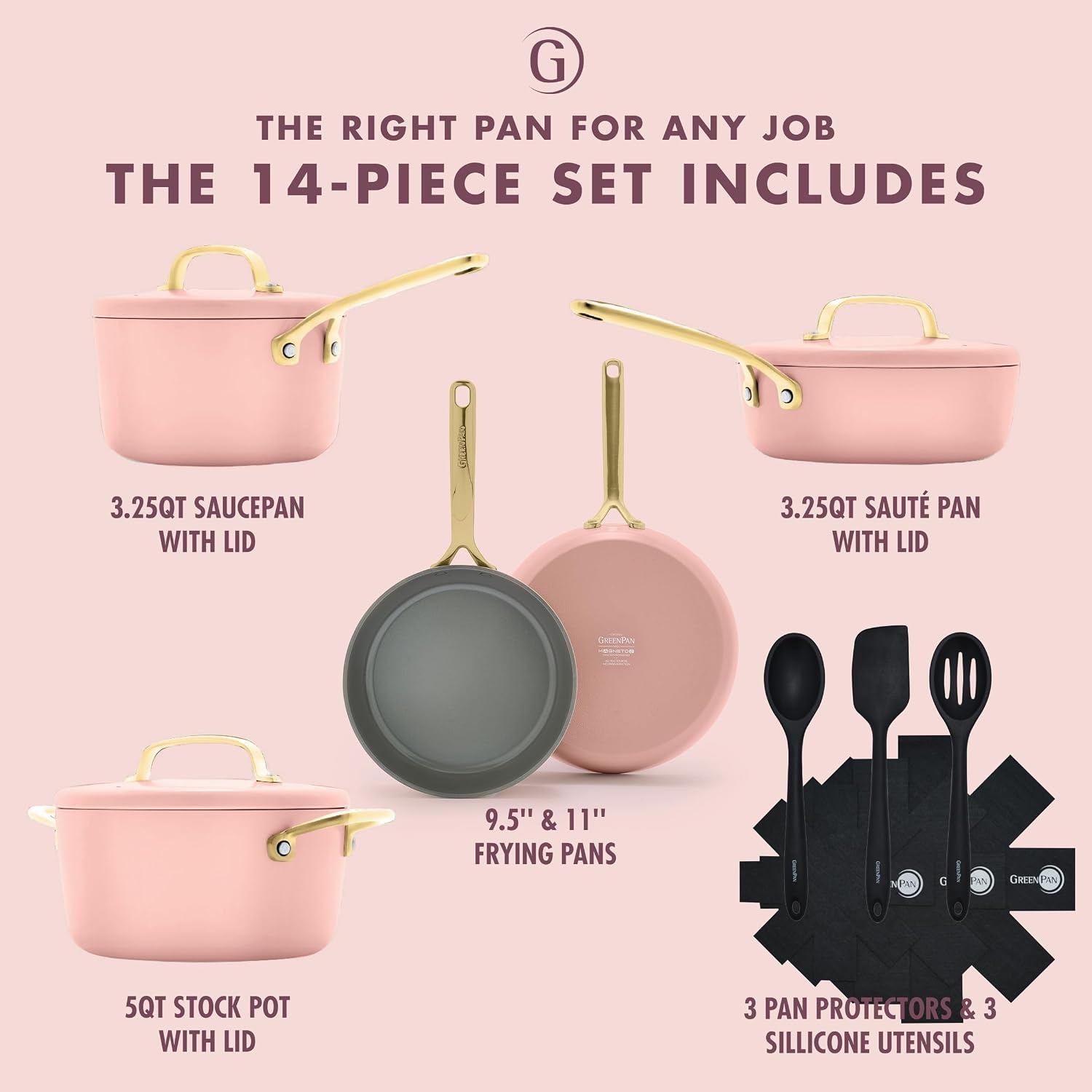 image:imageGreenPan GP5 Hard Anodized Healthy Ceramic Nonstick 14 Piece Cookware Pots and Pans SetHeavy Gauge Scratch ResistantStayFlat Surface Induction Mirror Finish HandleOven SafePFASFree BlueDusty Rose
