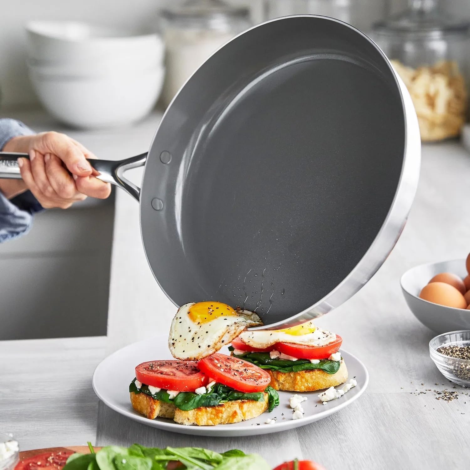 image:imageGreenPan GP5 Stainless Steel 5Ply Healthy Ceramic Nonstick 13 Piece Cookware Pots amp Pans Set Frying Pans Saut Saucepans Stock Pot Scratch Resistant InductionDishwasher amp Oven Safe PFASFree
