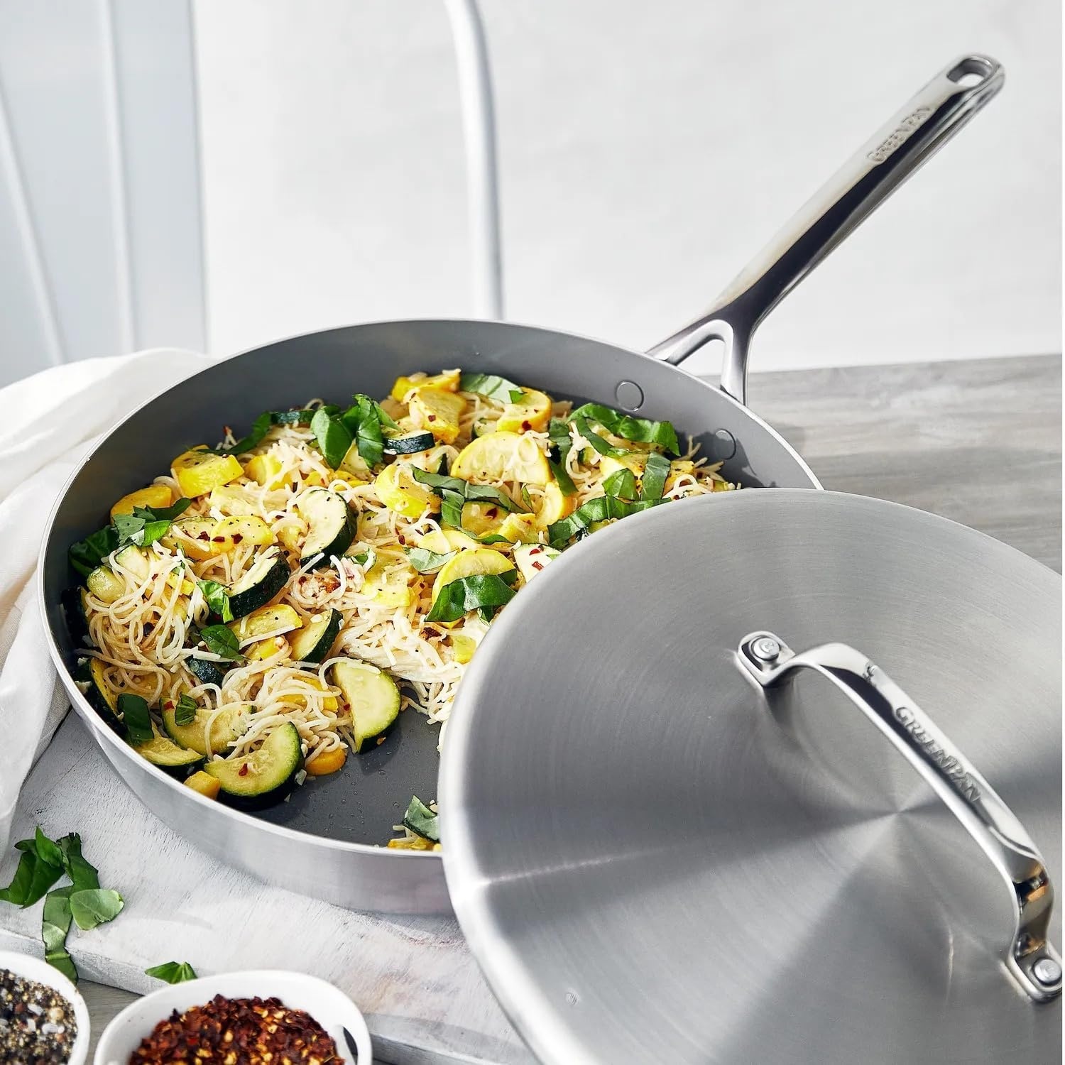image:imageGreenPan GP5 Stainless Steel 5Ply Healthy Ceramic Nonstick 13 Piece Cookware Pots amp Pans Set Frying Pans Saut Saucepans Stock Pot Scratch Resistant InductionDishwasher amp Oven Safe PFASFree