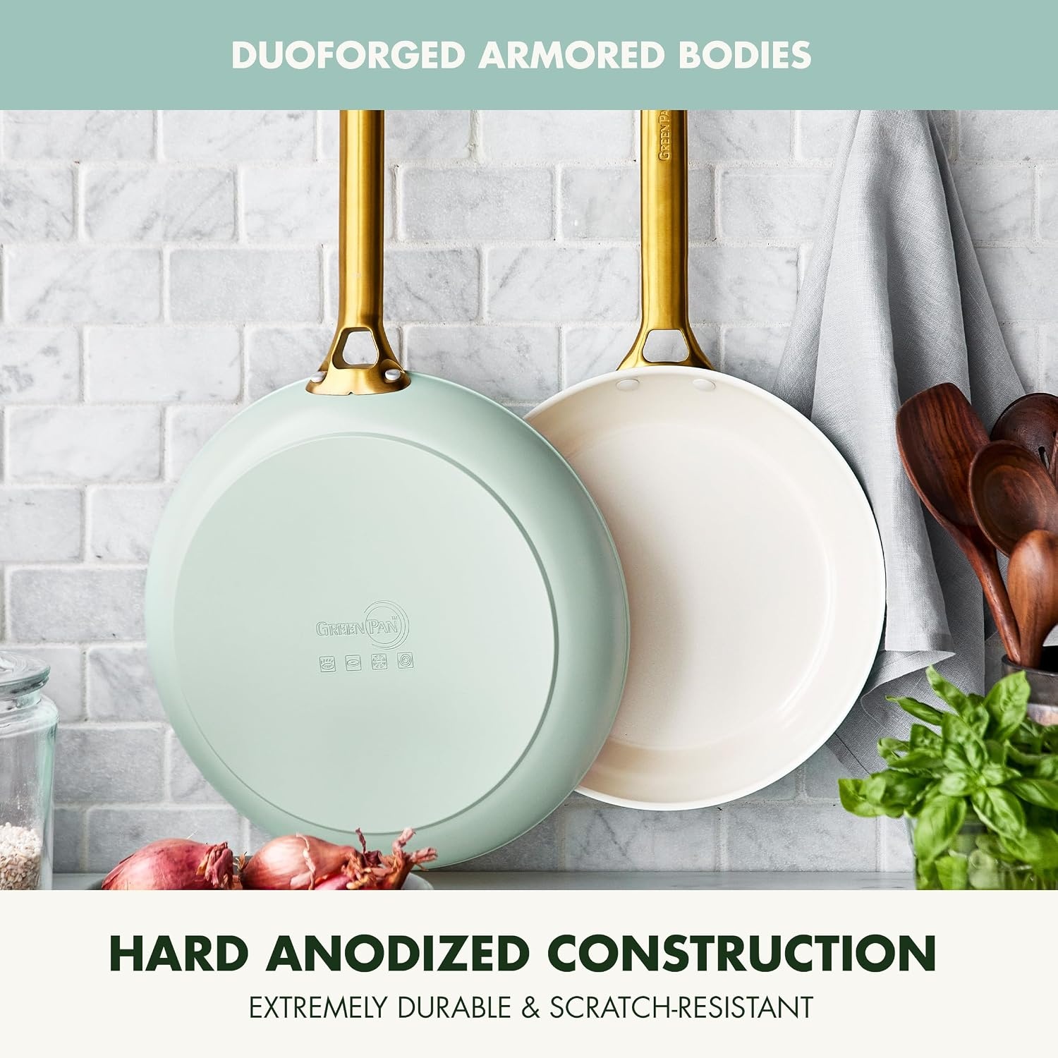 image:imageGreenPan Hard Anodized Healthy Ceramic Nonstick 10 and 12 Frying Pan Skillet Set Gold Handle PFASFree Dishwasher Safe Oven Safe Twilight BlueJulep Green