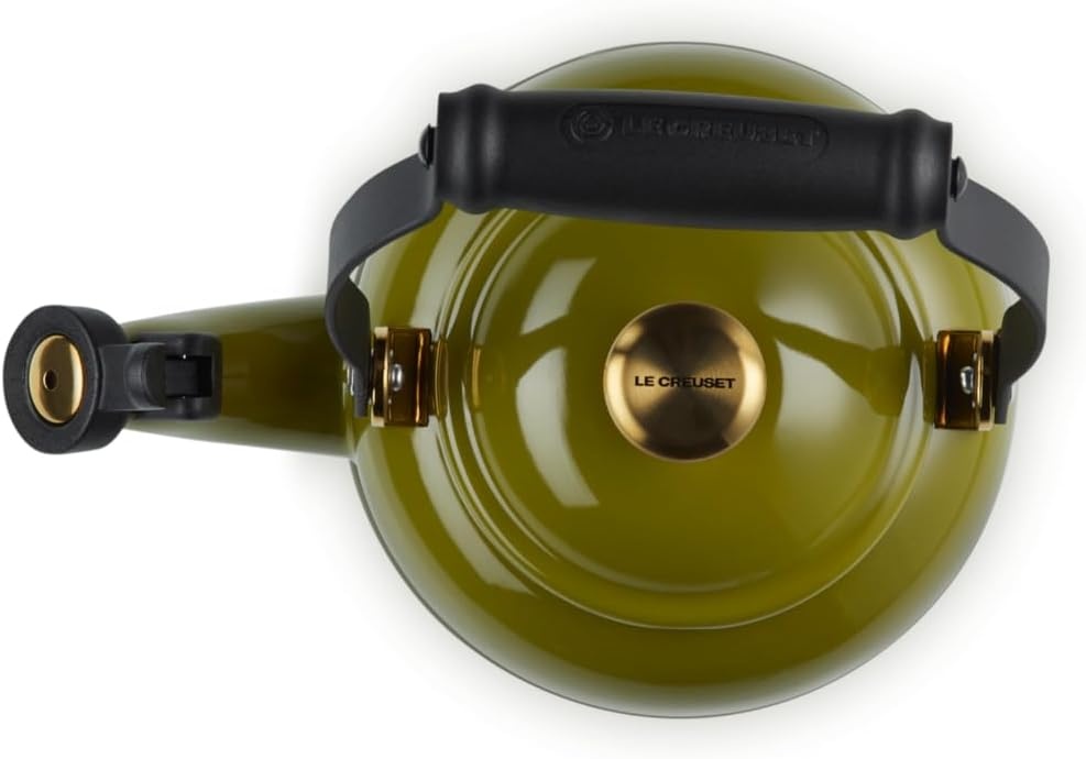 image:imageLe Creuset Enamel On Steel Demi Tea Kettle with Metal Finishes 125 qt FlameOlive