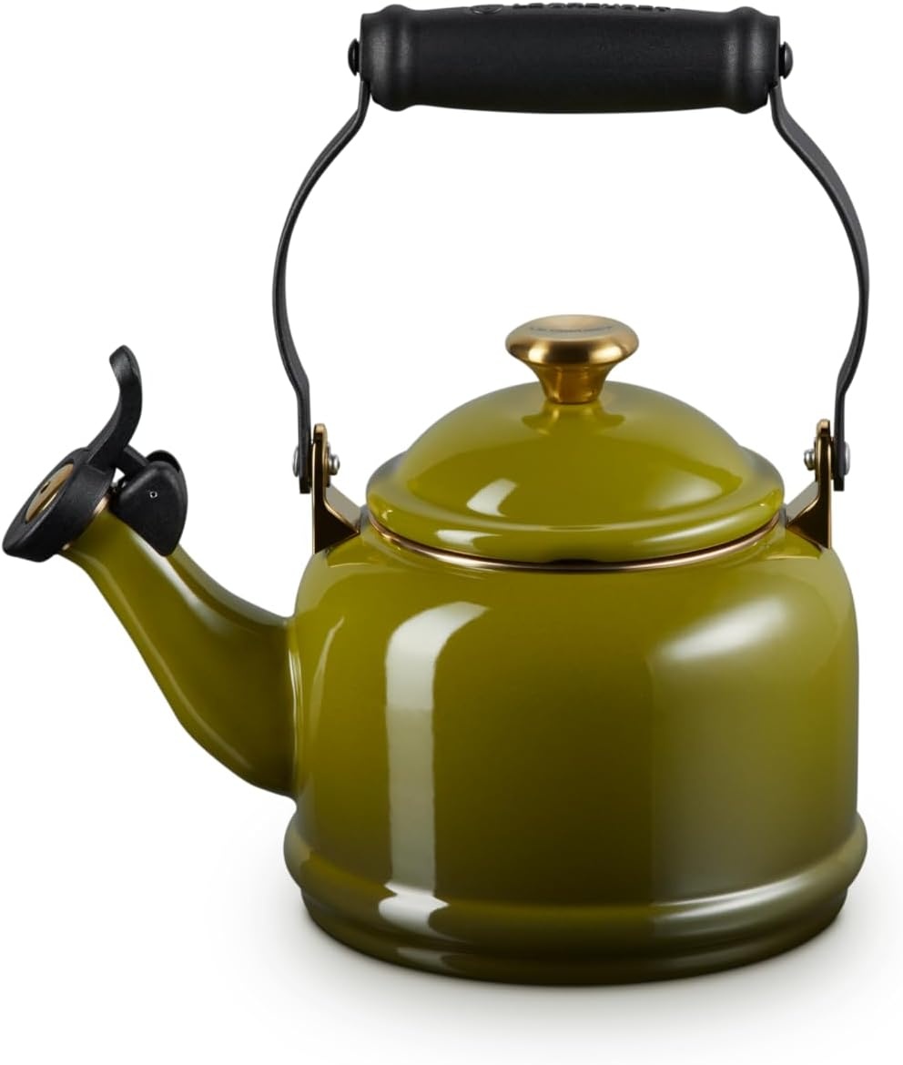 image:imageLe Creuset Enamel On Steel Demi Tea Kettle with Metal Finishes 125 qt FlameOlive