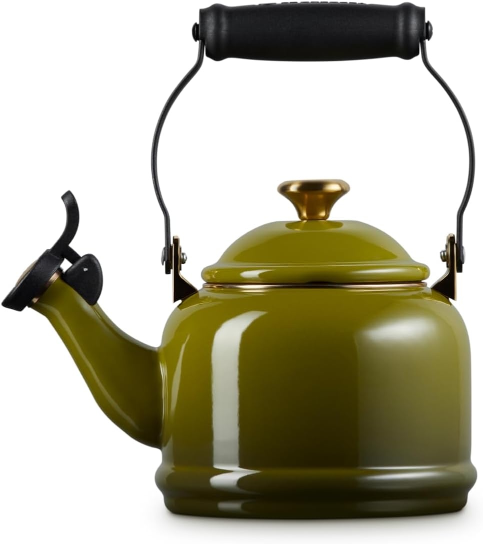 image:imageLe Creuset Enamel On Steel Demi Tea Kettle with Metal Finishes 125 qt FlameOlive