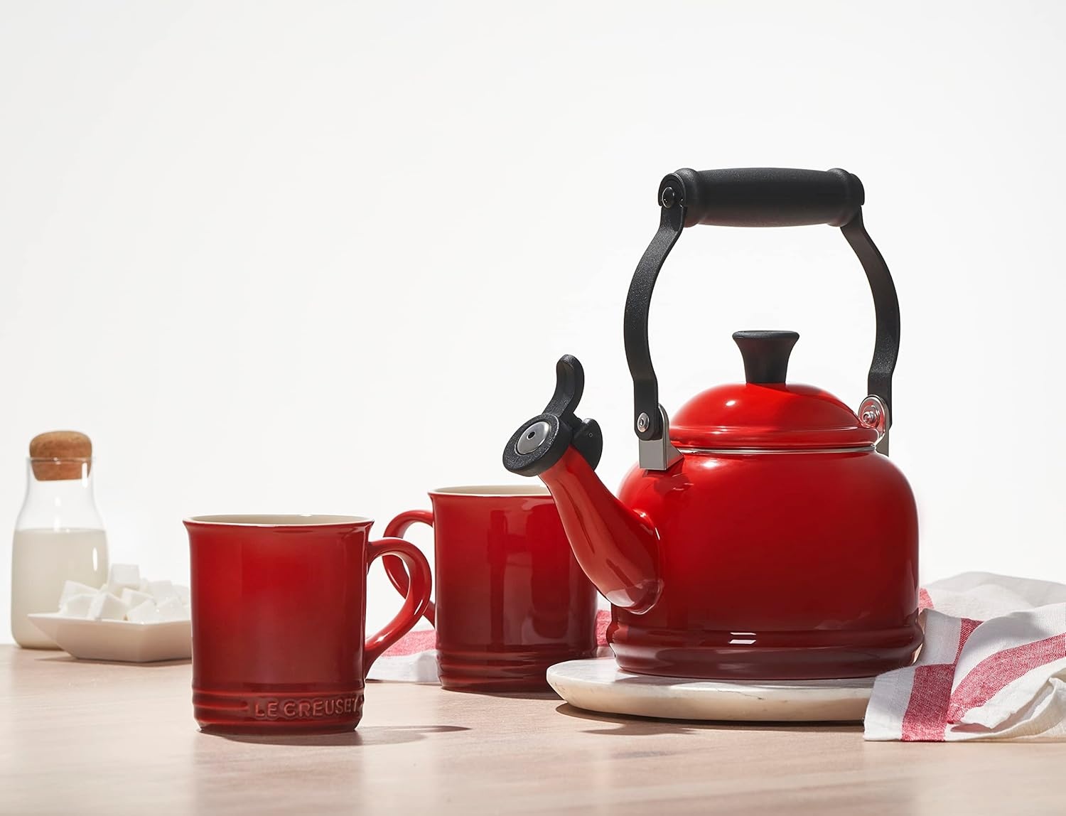 image:imageLe Creuset Enamel On Steel Demi Tea Kettle with Metal Finishes 125 qt FlameOlive
